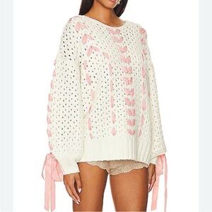 For Love And Lemons white and Pink laurel ribbon sweater